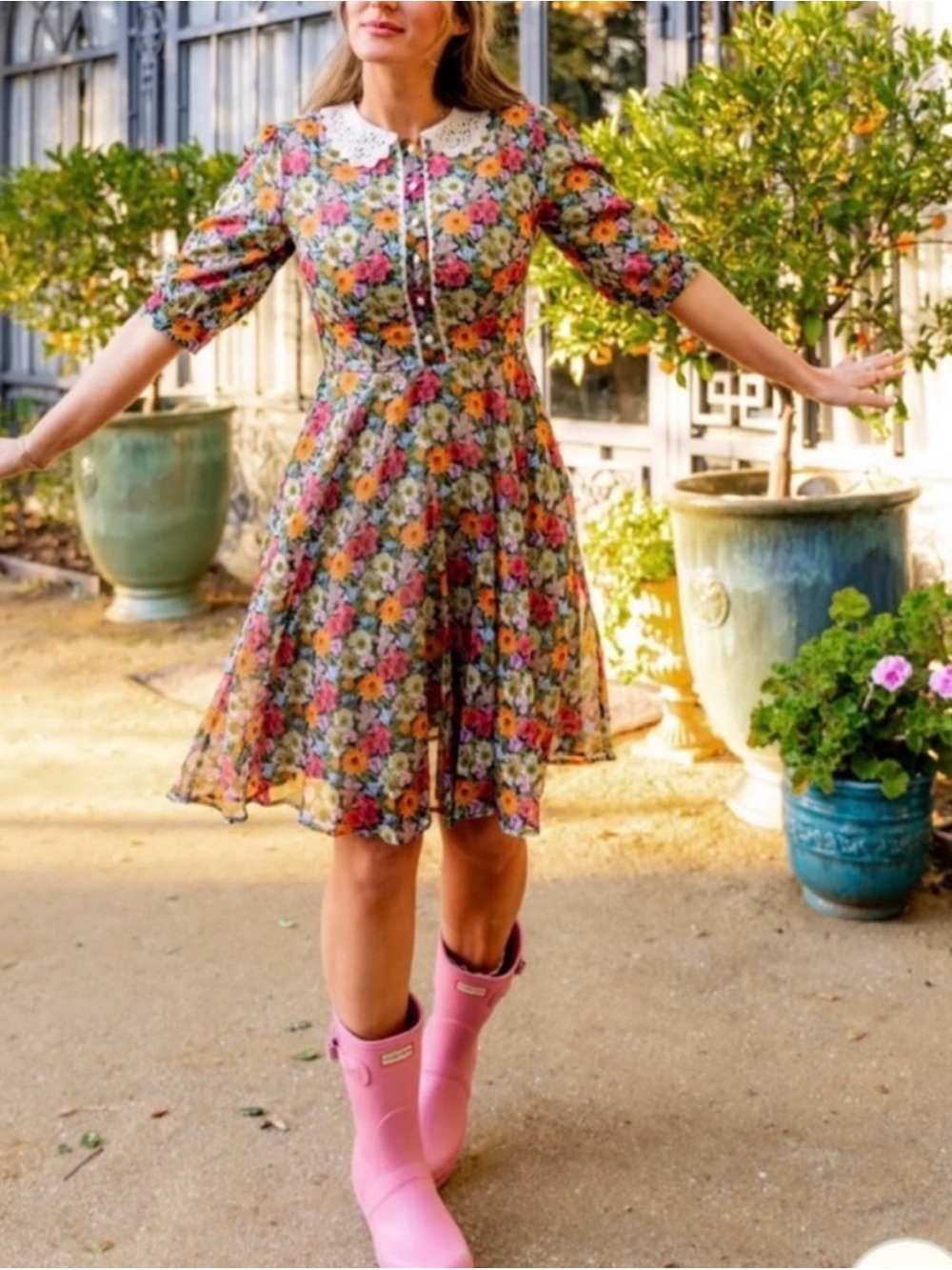 NWT Ivy City Co Red and Pink Midi Puff Sleeve Sundress Size 8